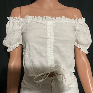 White Off-Shoulder Ruffle Top